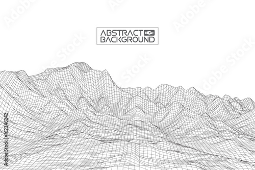 Abstract vector wireframe landscape background. Cyberspace grid. 3d technology wireframe vector illustration. Digital wireframe landscape for presentations .