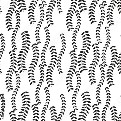 Vector floral seamless pattern with stylized twigs and leaves in retro style.