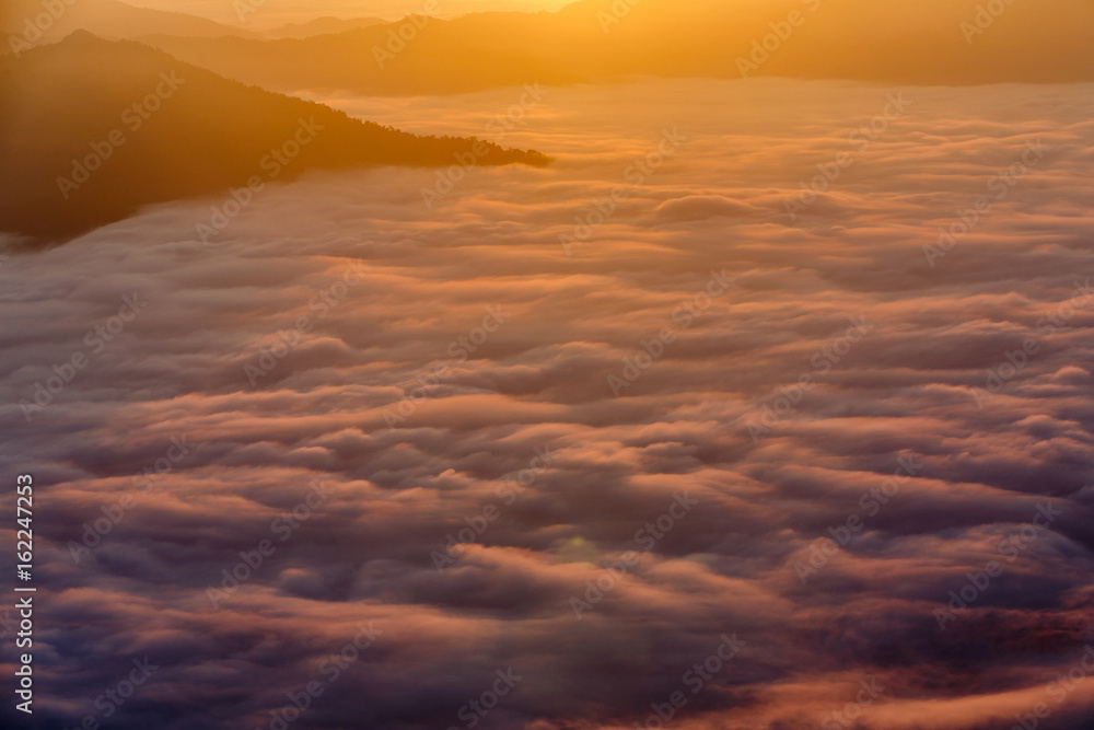Landscape with the mist at Pha Tung mountain in sunrise time, Chiang Rai, Thailand.