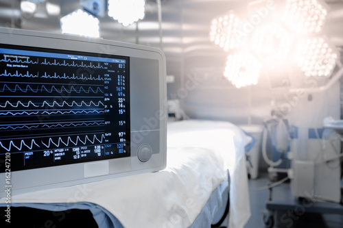 Patient heart rate on the monitor in the surgery room. photo