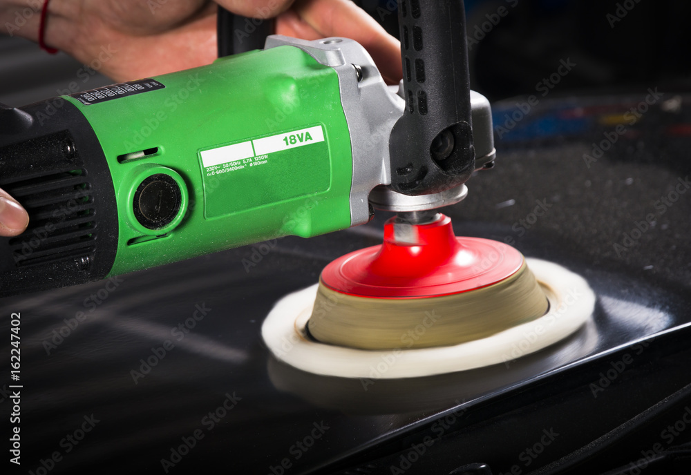 Car polishing process close up Car polishing process close up