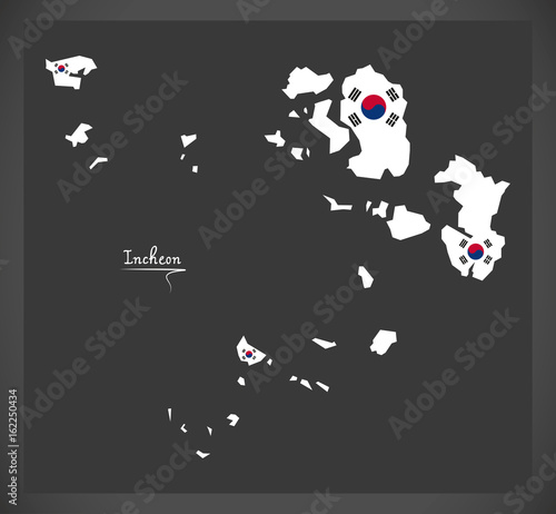 Incheon map with South Korean national flag illustration