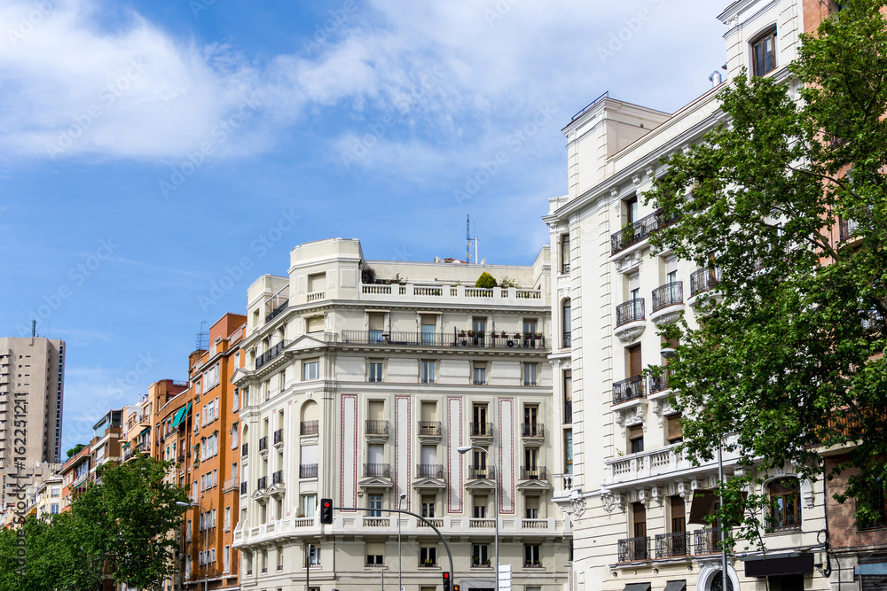 Fototapeta premium street view of downtown madrid, The city has a population of almost 3.2 million