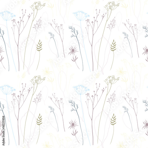 Floral pattern with dill or fennel  flowers and grasses.