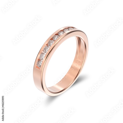 3D illustration isolated rose gold ring with diamonds with shadowon