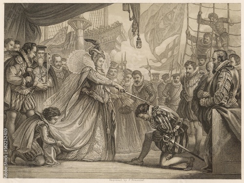 Obraz na plátne Francis Drake knighted in Deptford by Queen Elizabeth I