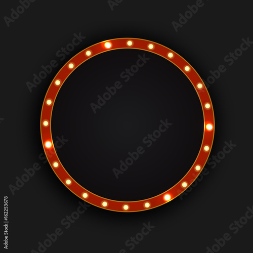 Vector realistic isolated retro circle neon billboard on the dark background. Template for vintage decoration and signboard.