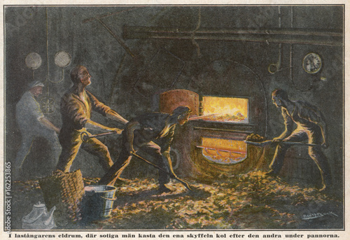 Tableau sur toile Stoking a Steamship. Date: 1927