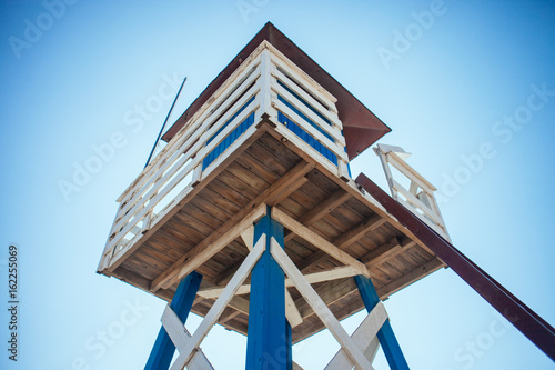 guard tower at the ocean from below