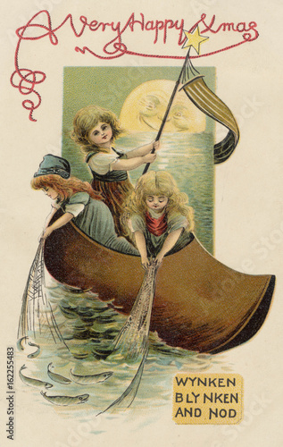 Bilde på lerret Card - Children Fishing. Date: circa 1900