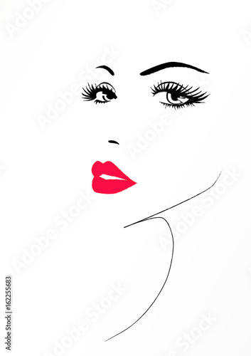 Beautiful face of a woman with a red sexy lips  vector illustration