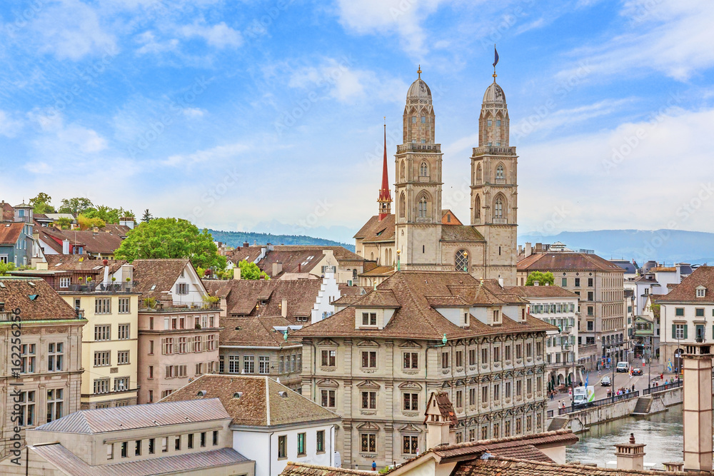 Grossmunster with town hall of Zurich, Switzerland