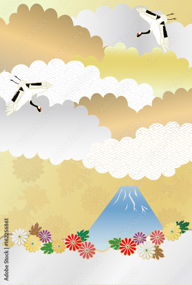 富士山と菊の花と和柄の背景イメージstock Vector Adobe Stock