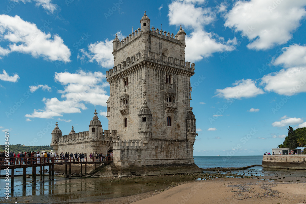 Belem Tower or the Tower of St Vincent in Lisbon, Portugal on a sunny day