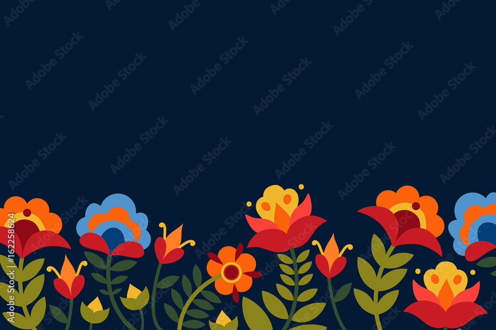 Greeting card with flowers. Bright images on a dark background. Vector illustration. Greeting card with flowers. Bright images on a dark background. Vector illustration.