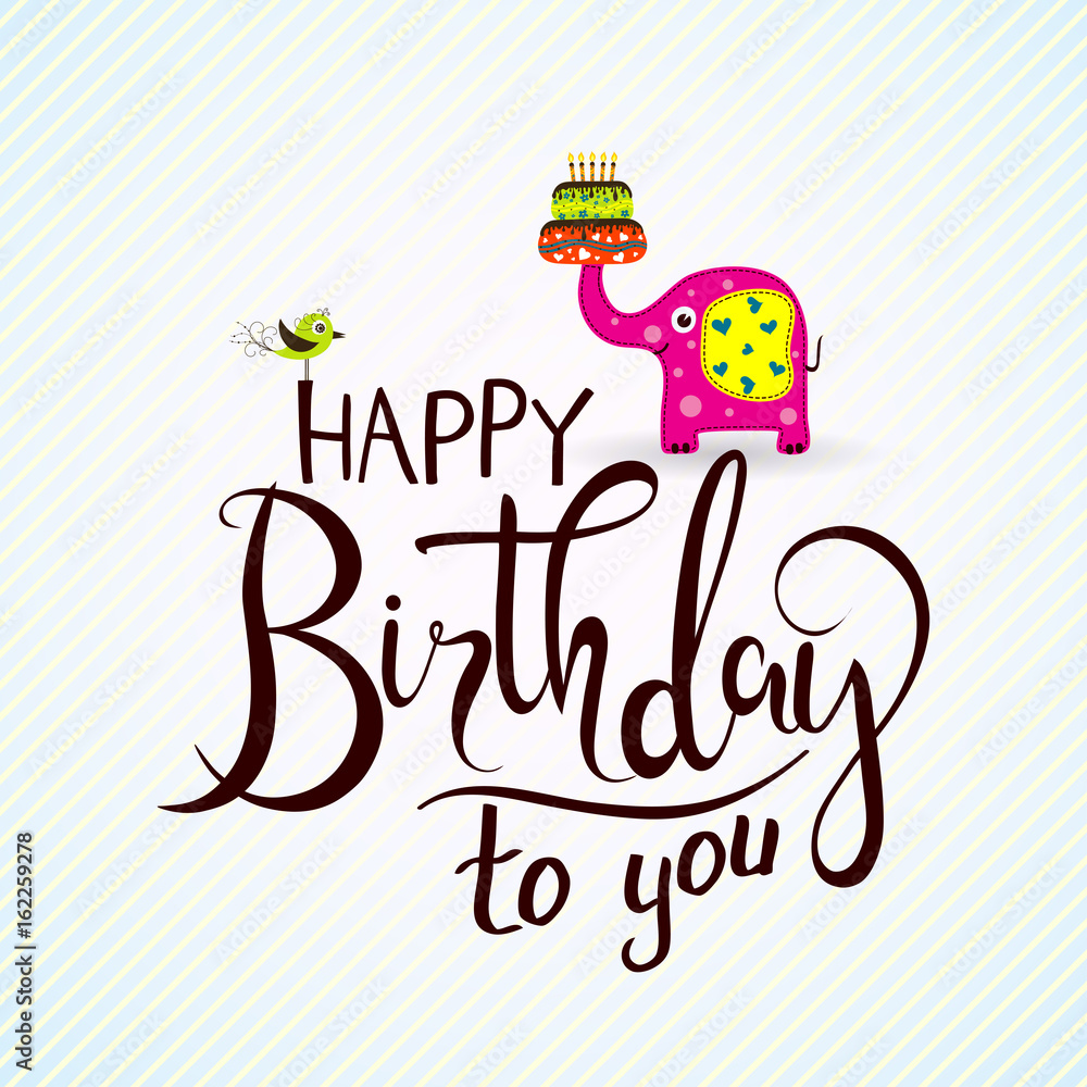 Template birthday greeting card with elephants and text, vector Template birthday greeting card with elephants and text, vector