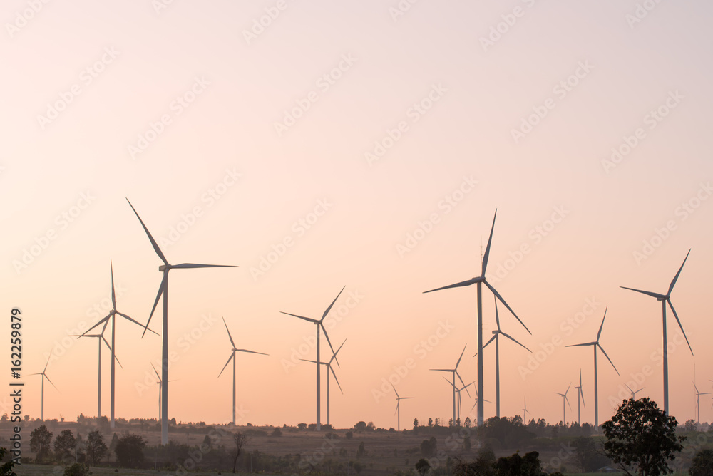 Wind turbine renewable energy at sunset