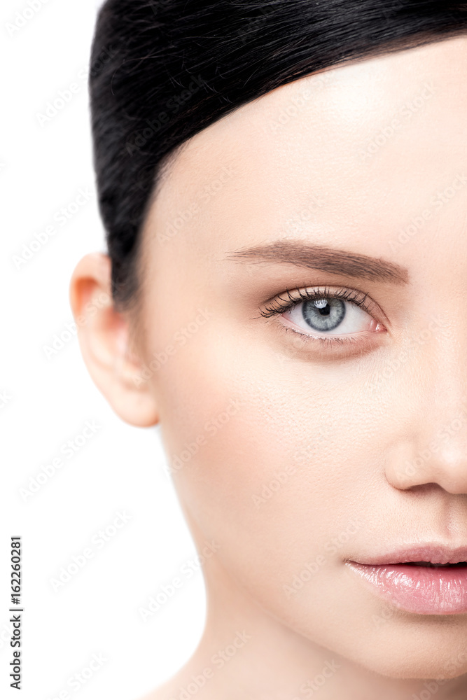cropped view of attractive woman with perfect skin isolated on white cropped view of attractive woman with perfect skin isolated on white