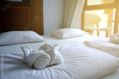 Twin beds room in hotel