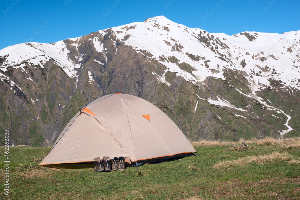Tent of travelers on a plateau