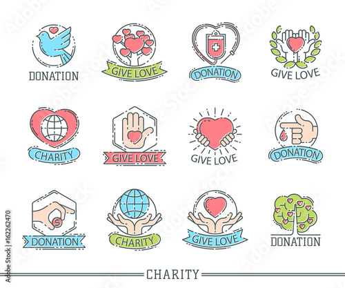 Donate money set logo icons help icon donation contribution charity philanthropy symbols humanity support vector
