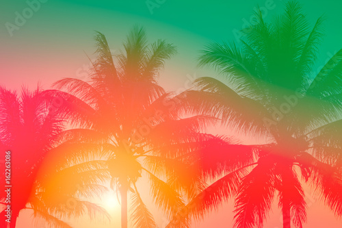 Fototapeta Naklejka Na Ścianę i Meble -  coconut palm tree at sunset beach background retro filter