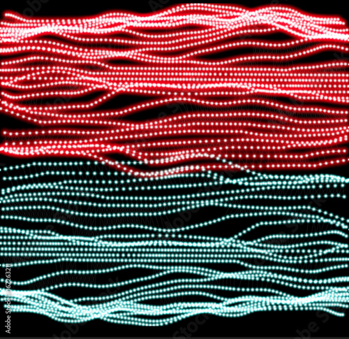 Beaded light branches garlands shining with different colors, the festive decoration elements. Abstract futuristic vector background. ESP 2D illustration