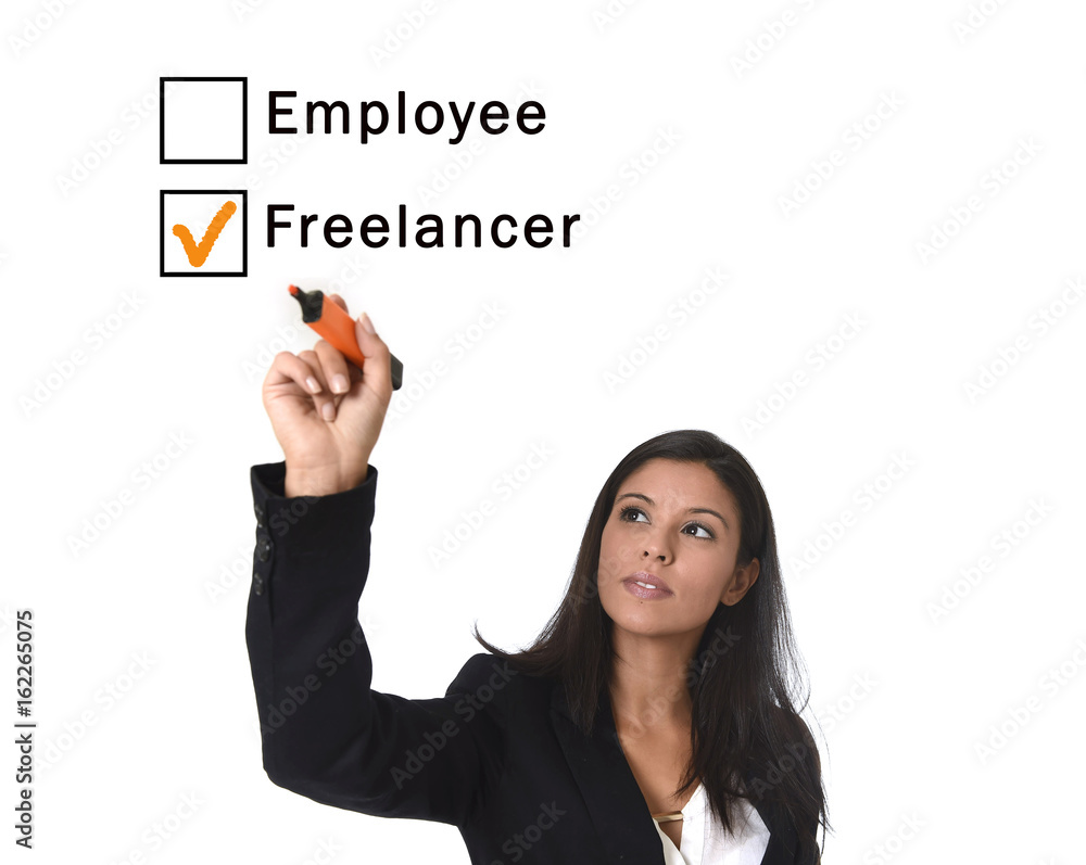 latin woman in office suit writing with marker on screen or board ticking boxes employee freelance latin woman in office suit writing with marker on screen or board ticking boxes employee freelance