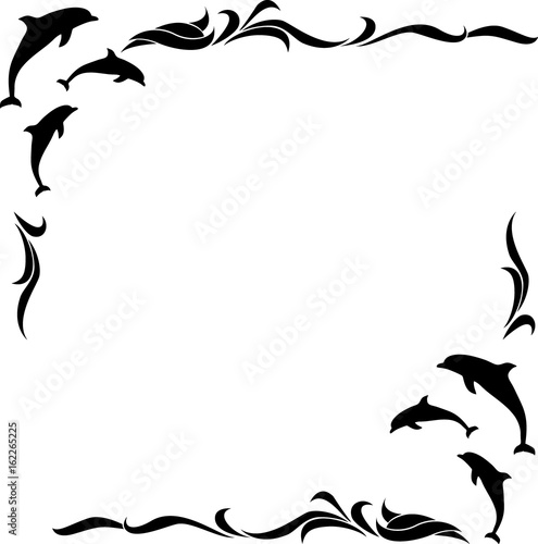 square monochrome frame with dolphins. vector