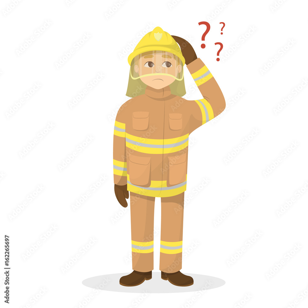 Isolated confused fireman. Isolated confused fireman.