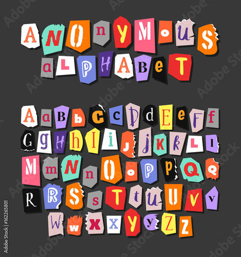 Colorful Newspaper alphabet. Hand made anonymous set. Vector Letters