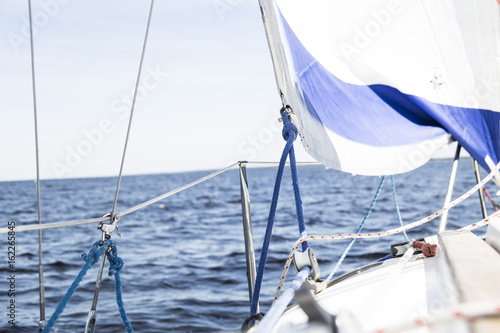 Sailboat sails on the sea