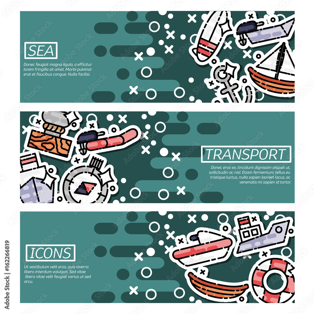 Set of Horizontal Banners about sea transport