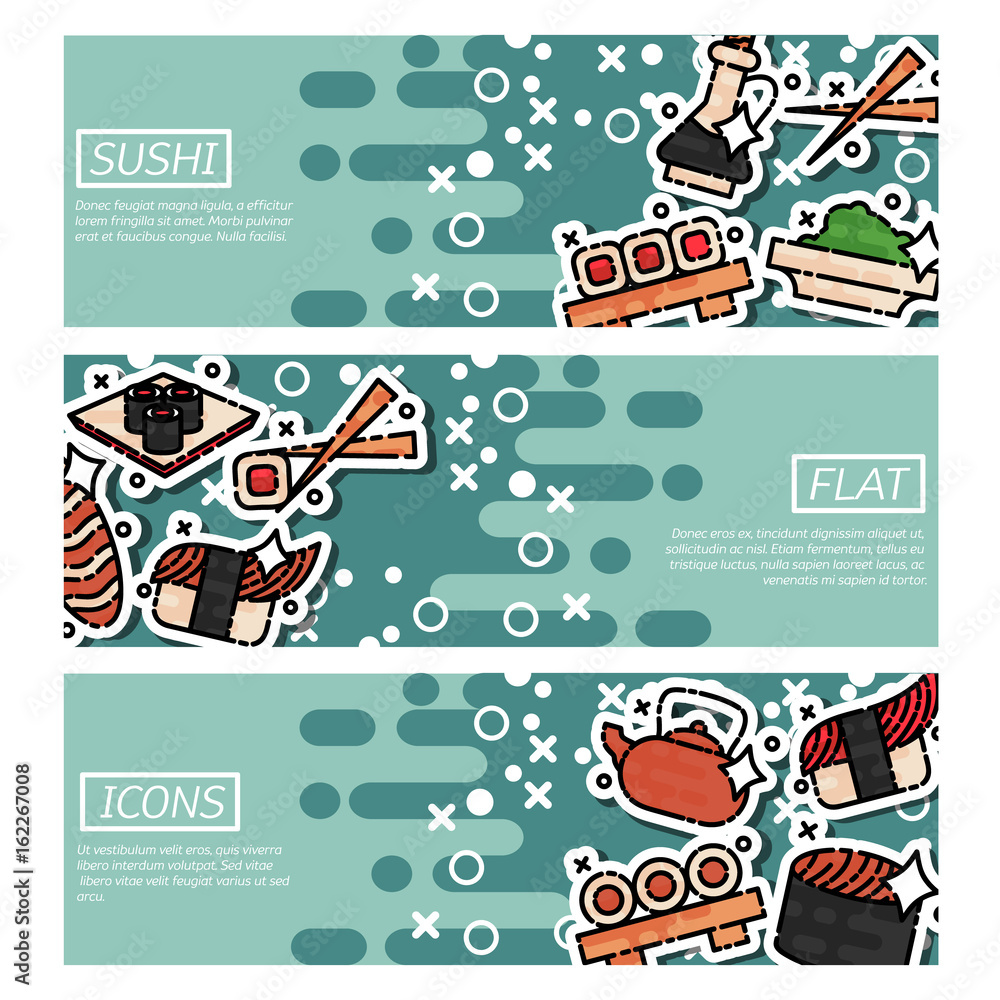 Set of Horizontal Banners about sushi