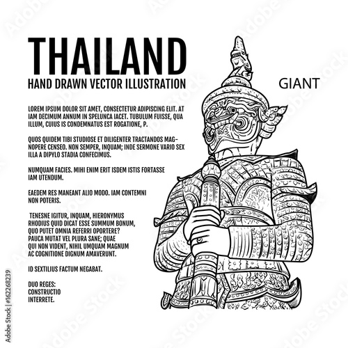 Thailand Travel Landmarks. Hand draw Vector Illustration. Amazing thailand, buddha, boxing, giant, tomyum, floating market