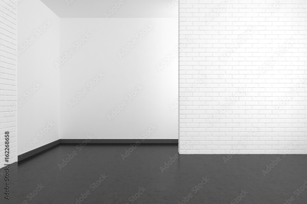 empty modern room with white brick wall and dark floor empty modern room with white brick wall and dark floor