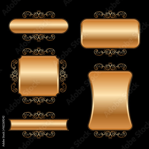 Set of golden vintage frames. Vector Illustration