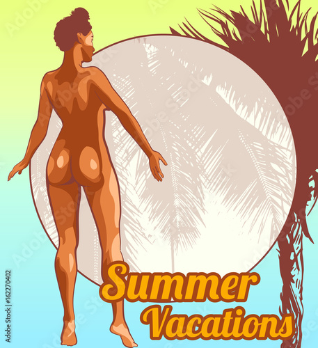 Afro woman naked. Vector design template.