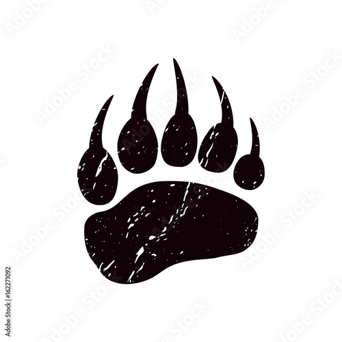 A trace a bear. Black silhouette of paw on a white background. Vector. The imprint of a bear s foot. Logo of the footprint. photo