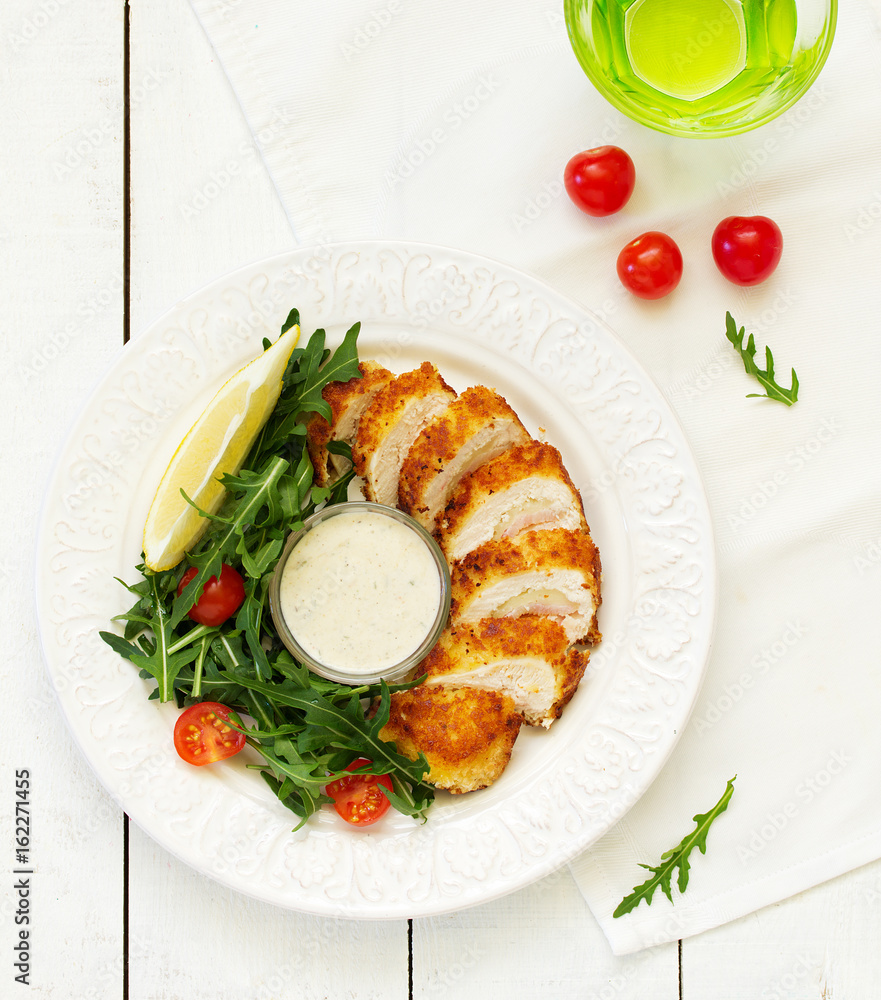 Salad with arugula and chicken breast. Salad with arugula and chicken breast.