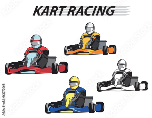 Racers in the karts in different colors / Karting, Competition, Championship, Winne