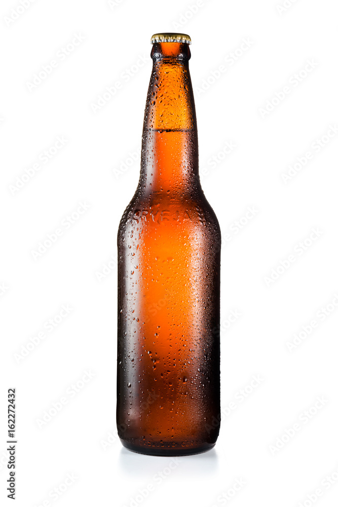 Bottle of beer with drops isolated on white background Bottle of beer with drops isolated on white background
