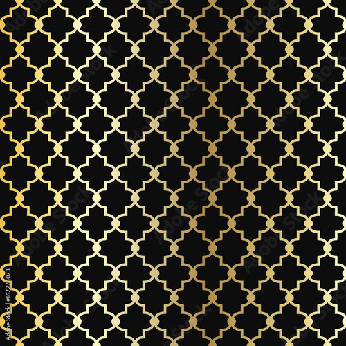 Seamless gold floral pattern in vintage style on a black background