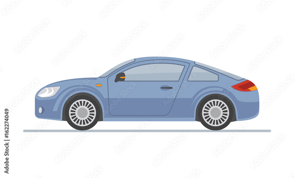 Blue sports car isolated on white background. Flat style, vector illustration. 
