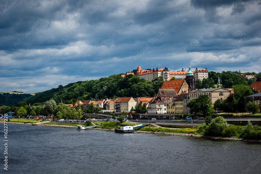 Pirna city over the Elbe river in Saxon Switzerland, Germany