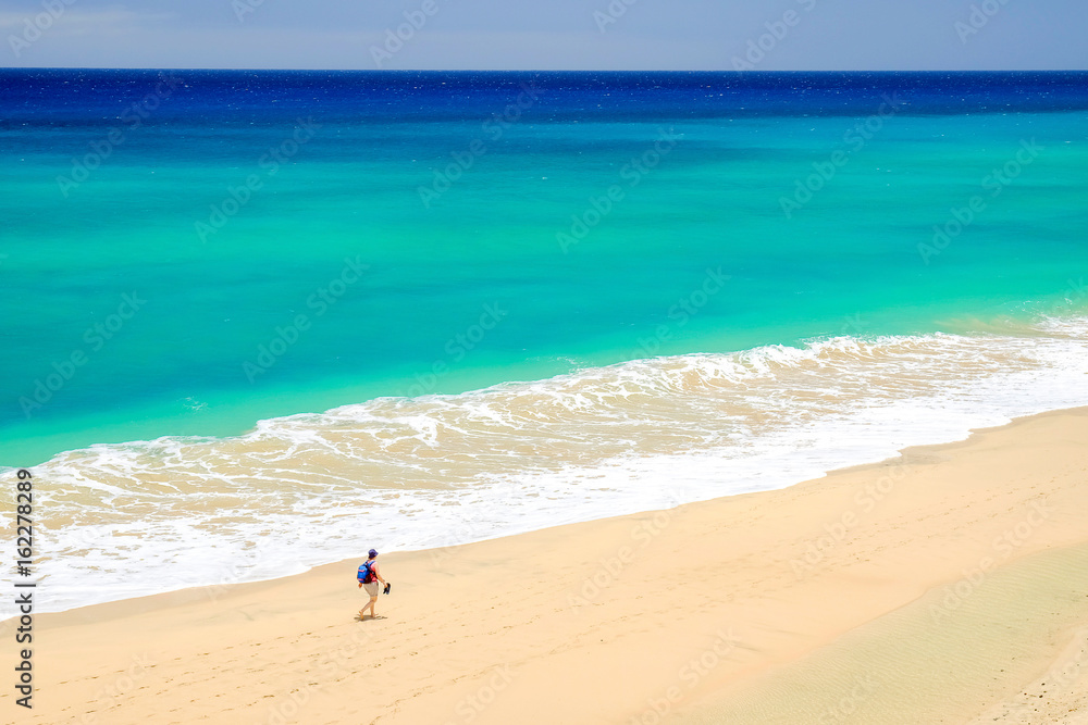 Beach with amazing water colors on Fuerteventura, Spain.
