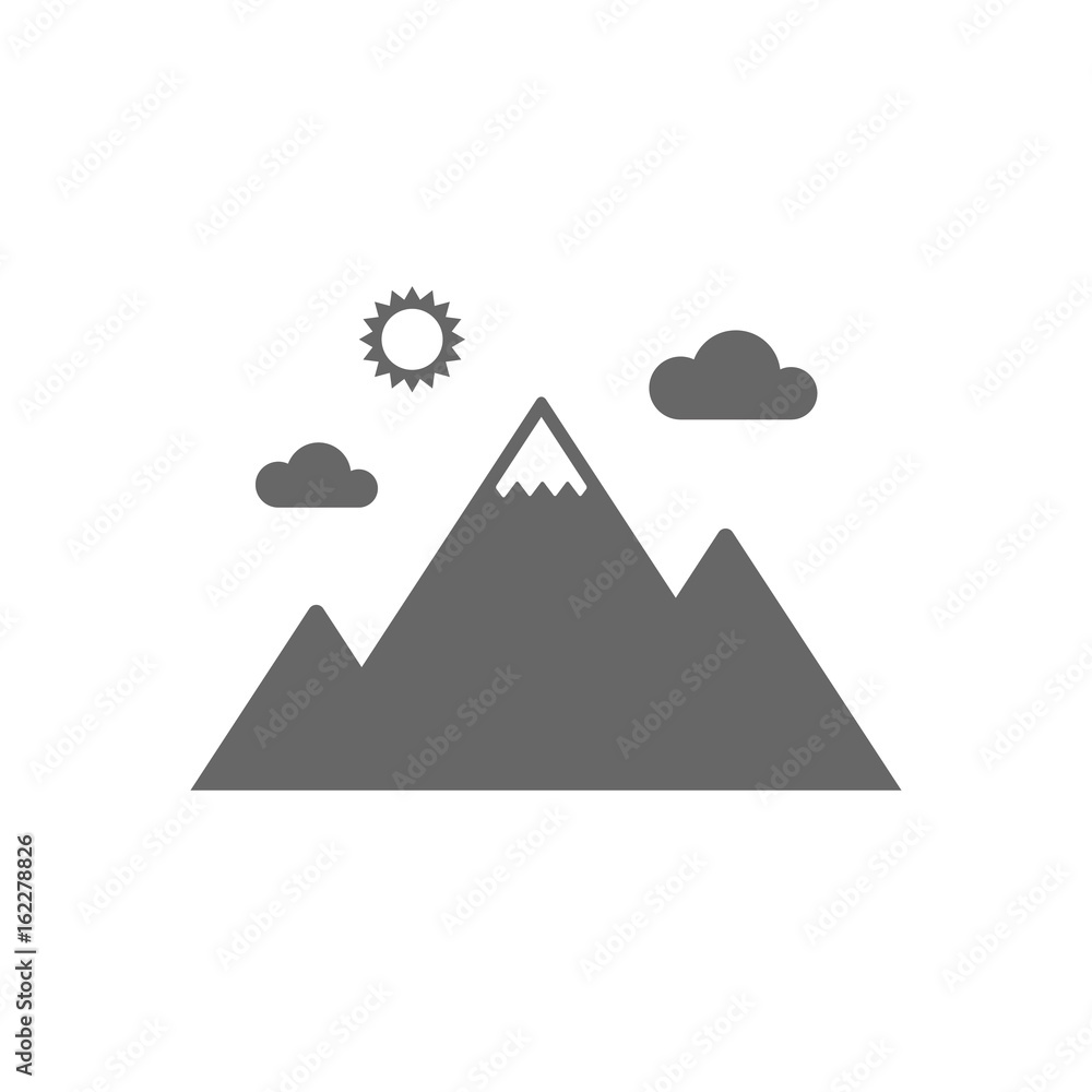 Mountain icon. Mountaineering sport sign. Leadership motivation concept. Isolated flat icon on white background. Vector Mountain icon. Mountaineering sport sign. Leadership motivation concept. Isolated flat icon on white background. Vector