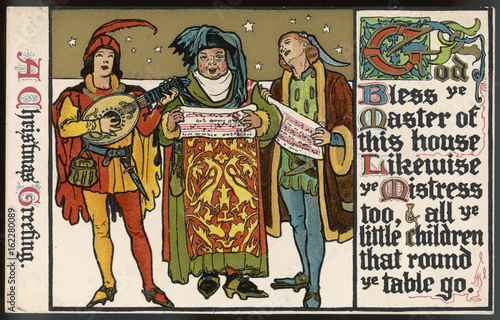 Tableau sur toile Medieval singers singing carols. Date: 1911