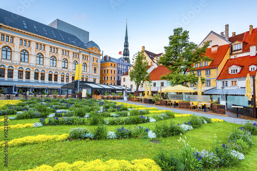 Livu square is a major tourist sightseeing of old Riga. Once, the square was a site of the ancient Riga River that was important shipping route for transporting Latvian grain up to the 16th century photo