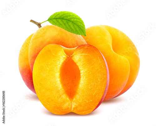 Isolated apricots. Fresh apricot fruits isolated on white background
